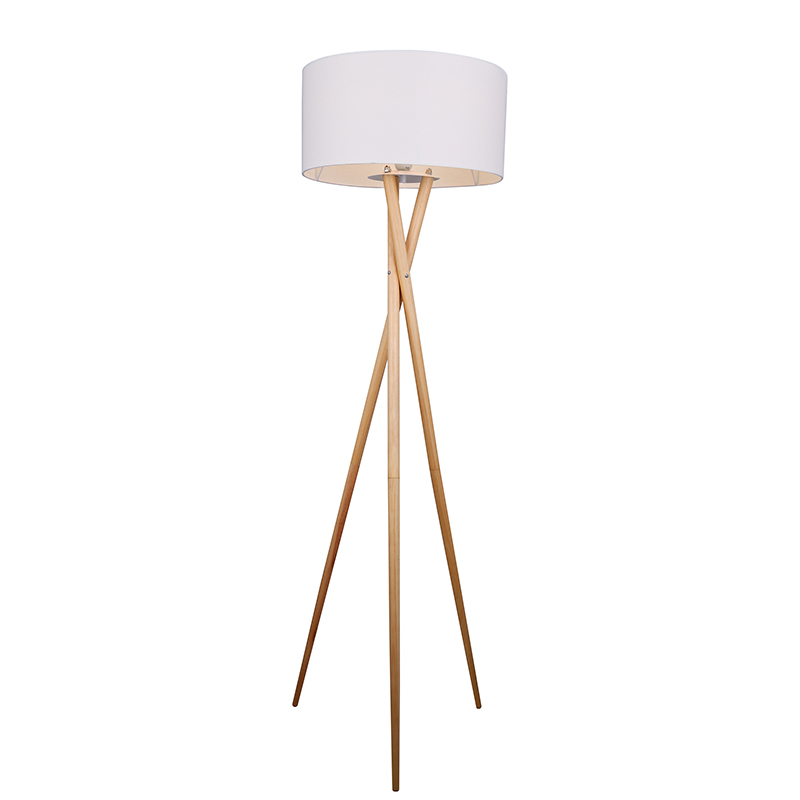 Dřevěná třínotá jednoduchá podlahová lampa